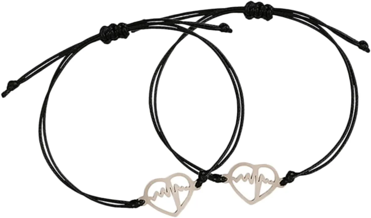 1 Pair Electrocardiogram Heart Charm Braided Bracelet for Women Minimalist Heartbeat Jewelry present for Teens and Friends Stylish Wrist Decor