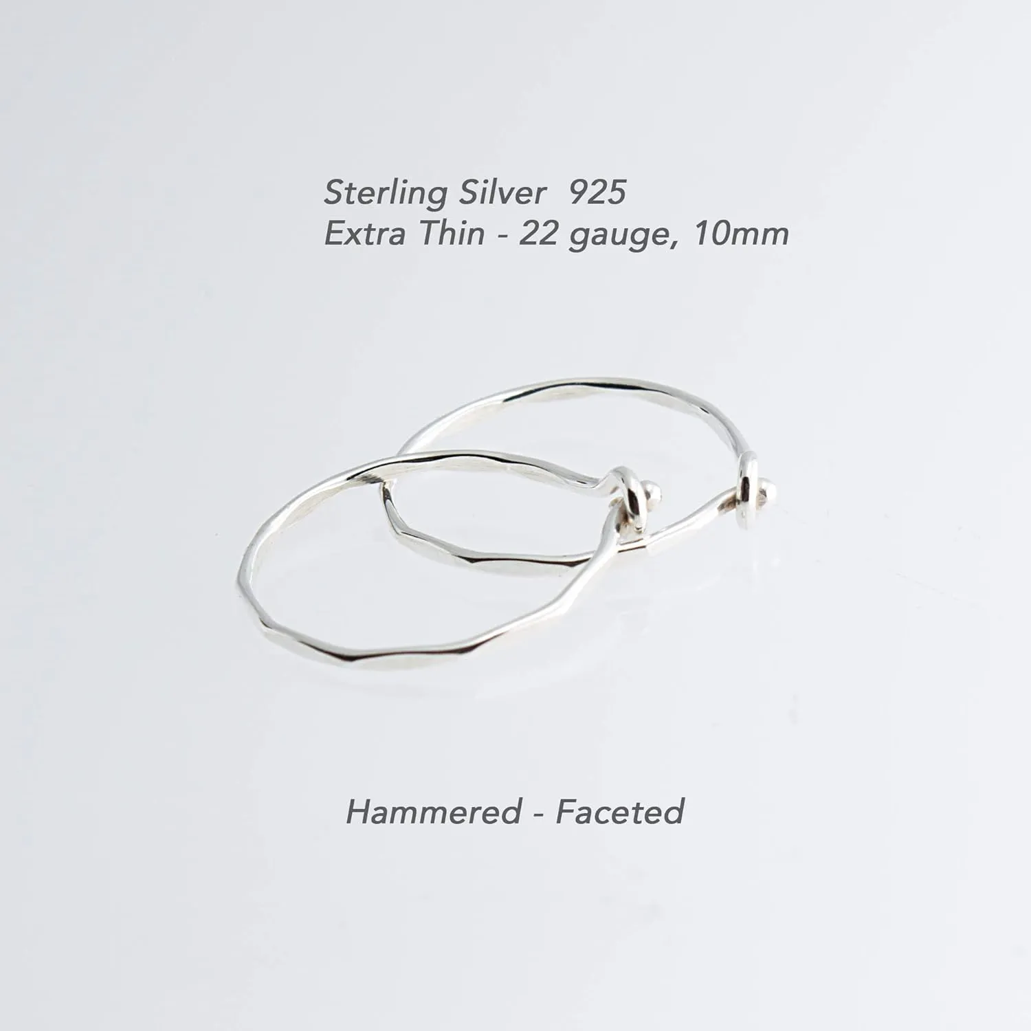 10mm Little Sterling Silver 22 GA Faceted Snap Mini Hugger Sleeper Small Cartilage Helix Tragus Thin Earrings (Faceted | Hammered, 10mm | 22 GA)