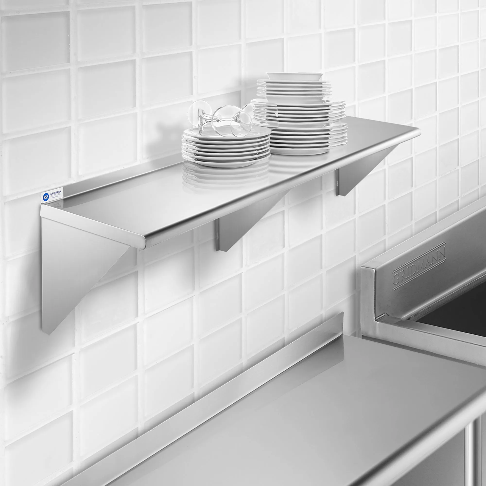 14-Inch Deep Stainless Steel Wall-Mount Shelves, NSF Certified