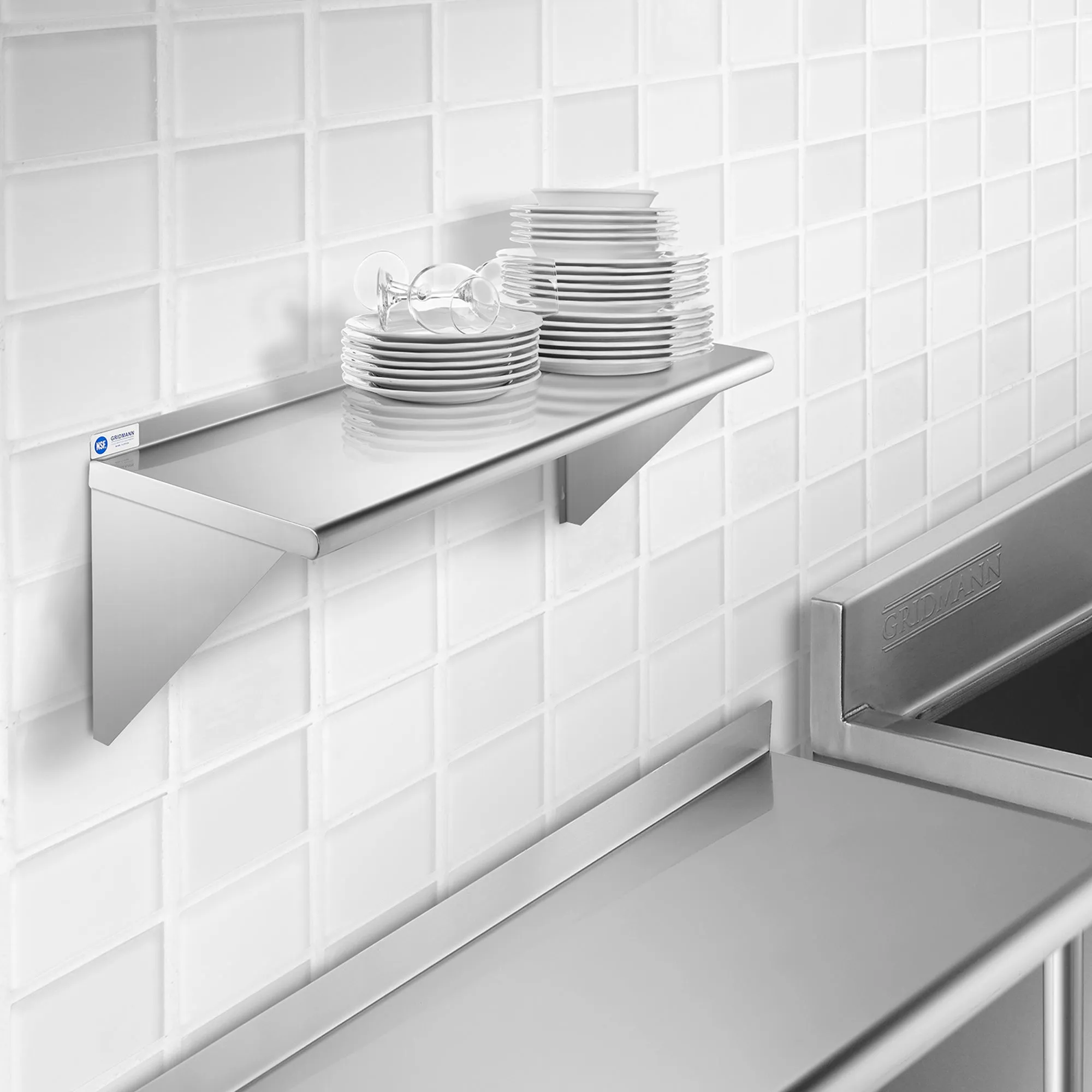 14-Inch Deep Stainless Steel Wall-Mount Shelves, NSF Certified