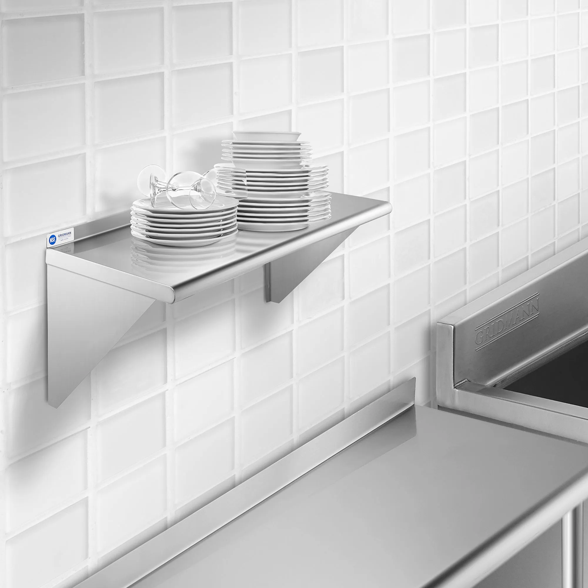 14-Inch Deep Stainless Steel Wall-Mount Shelves, NSF Certified