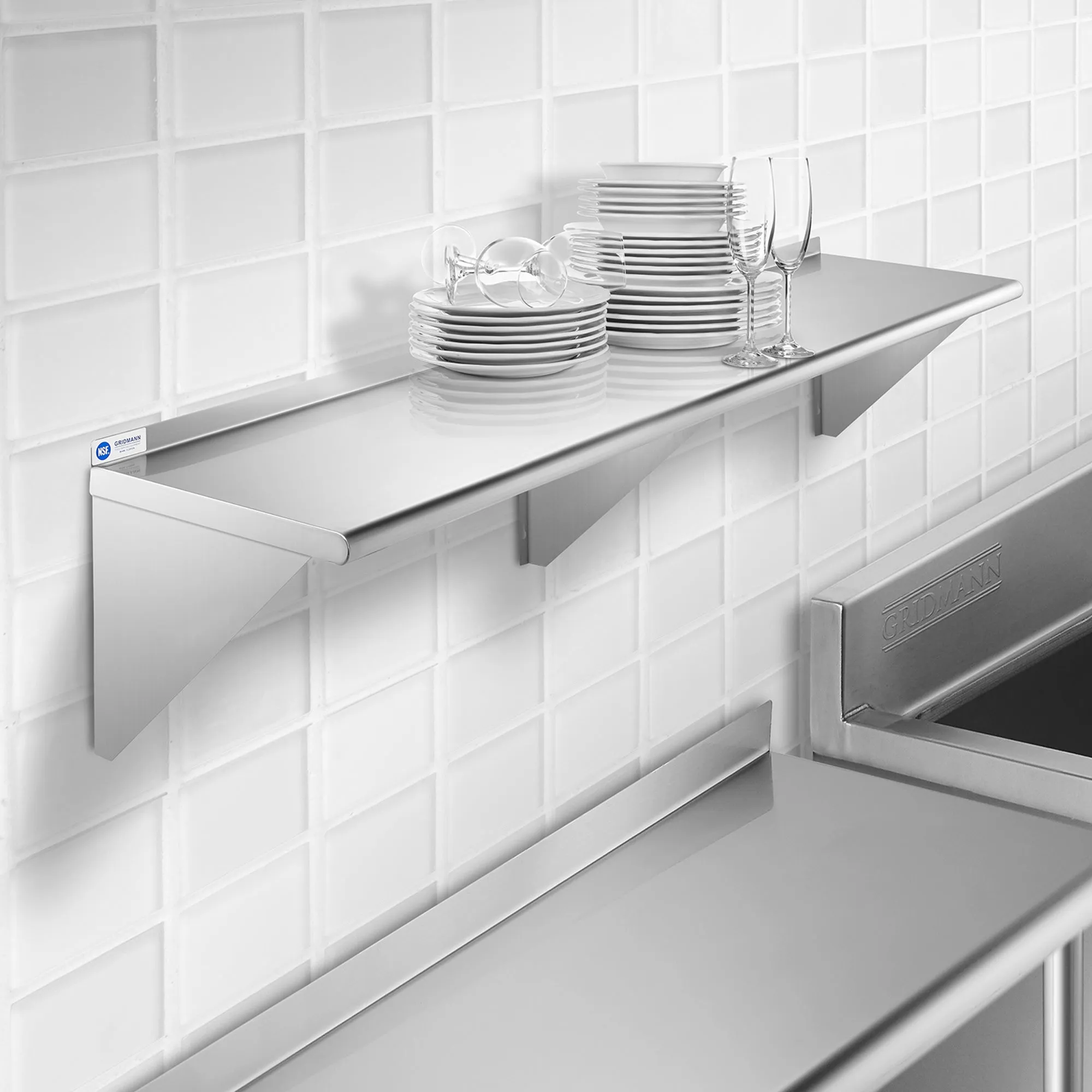 14-Inch Deep Stainless Steel Wall-Mount Shelves, NSF Certified