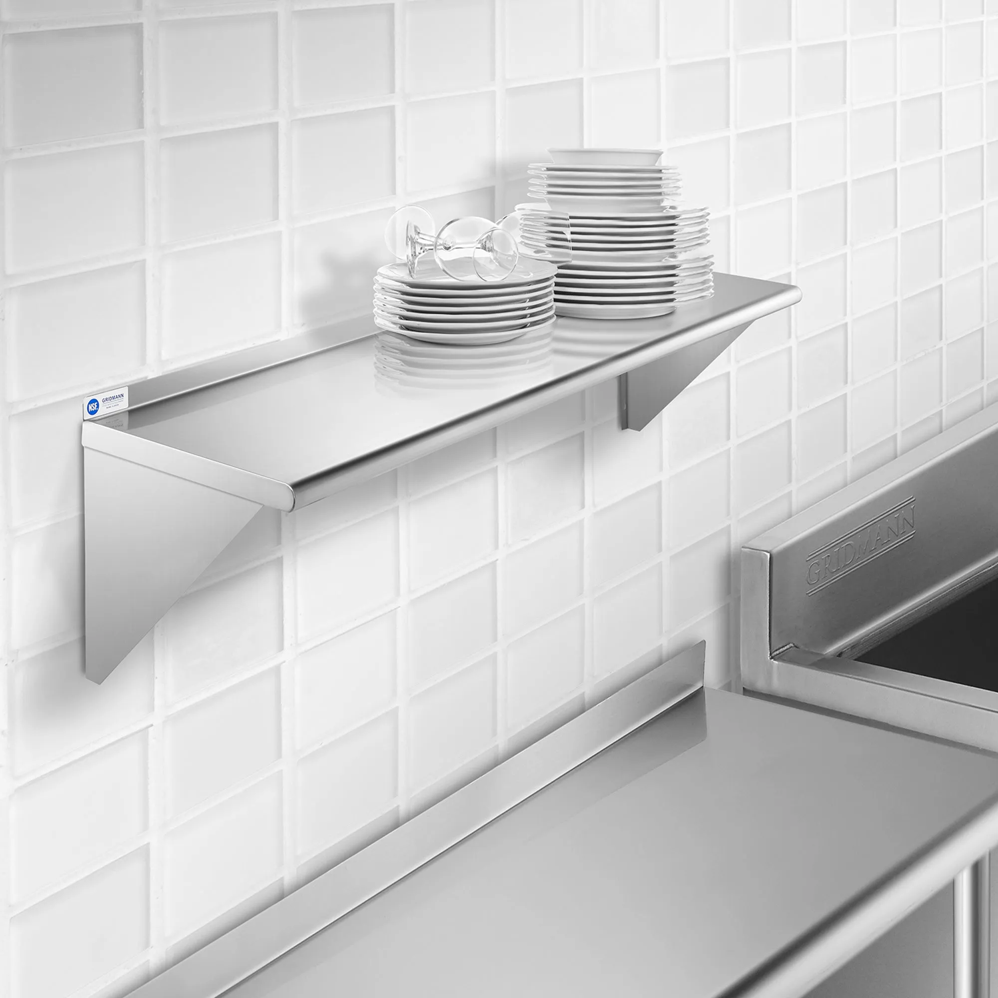 14-Inch Deep Stainless Steel Wall-Mount Shelves, NSF Certified