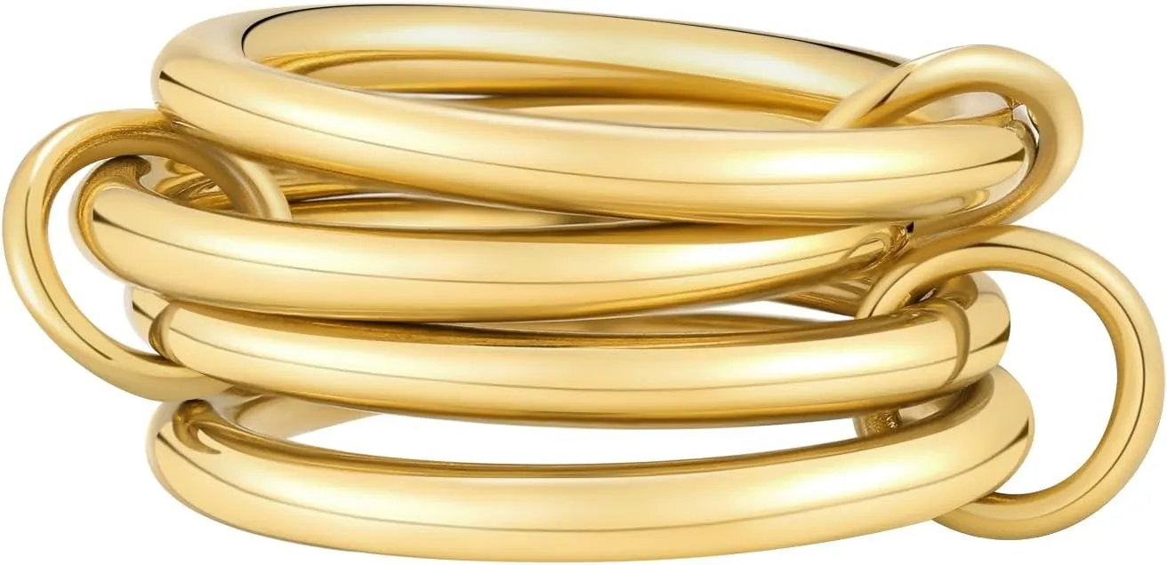 14K Gold Plated Interlocked Stackable Rings for Women, Statement Multi Ring Mixed Metals Stack, Two-Toned interlocking rings Stacking Jewelry