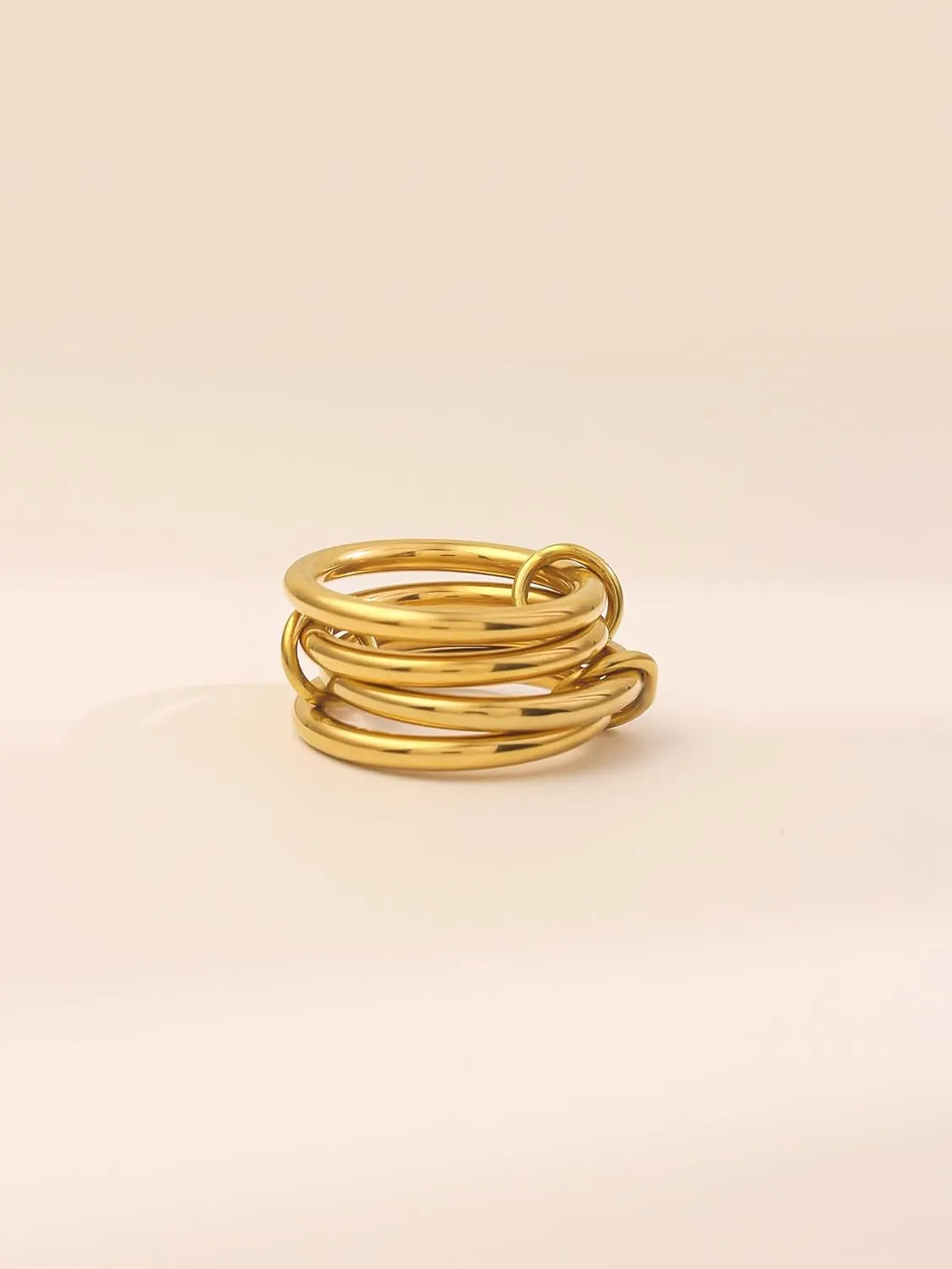 14K Gold Plated Interlocked Stackable Rings for Women, Statement Multi Ring Mixed Metals Stack, Two-Toned interlocking rings Stacking Jewelry