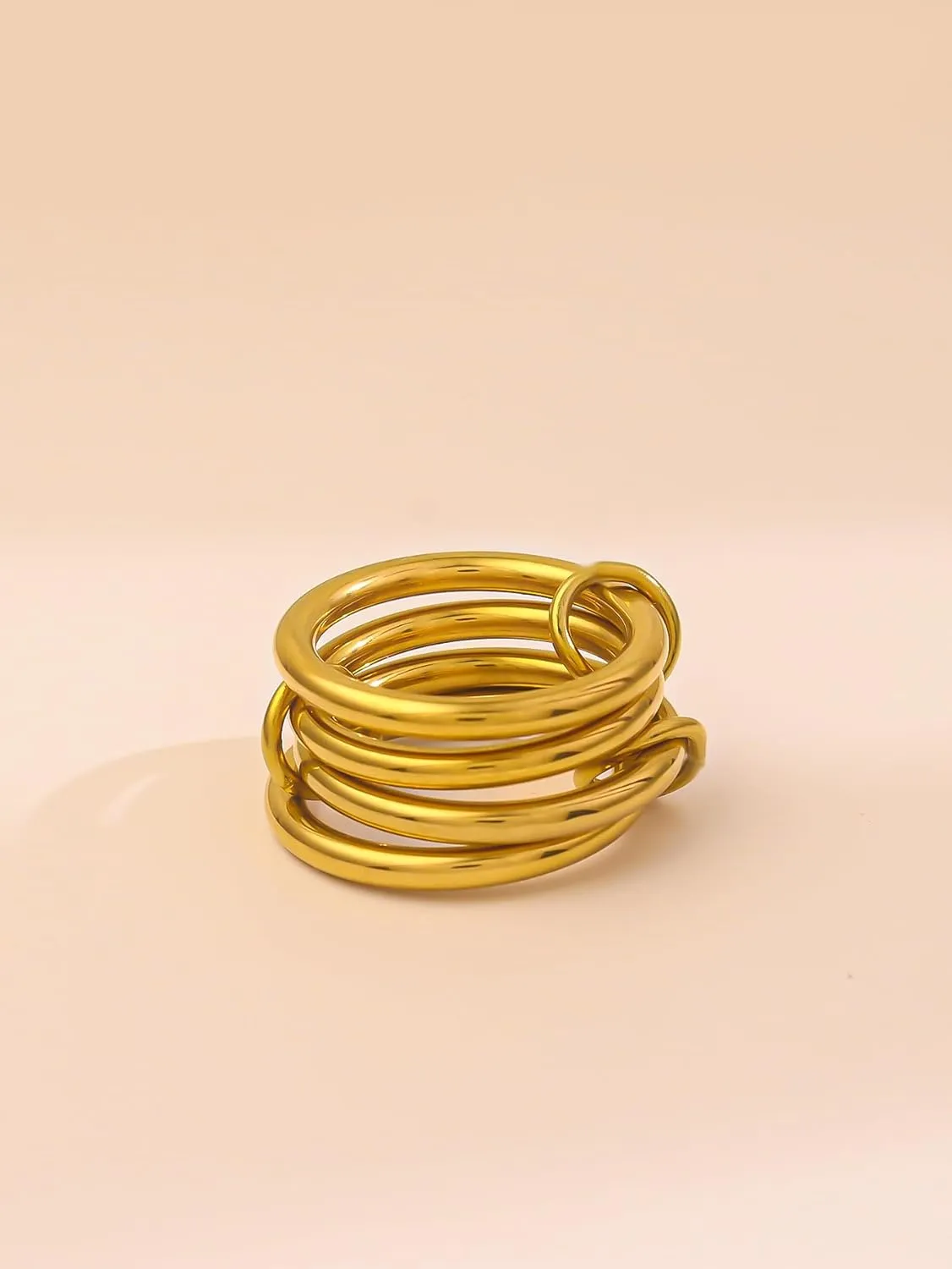 14K Gold Plated Interlocked Stackable Rings for Women, Statement Multi Ring Mixed Metals Stack, Two-Toned interlocking rings Stacking Jewelry