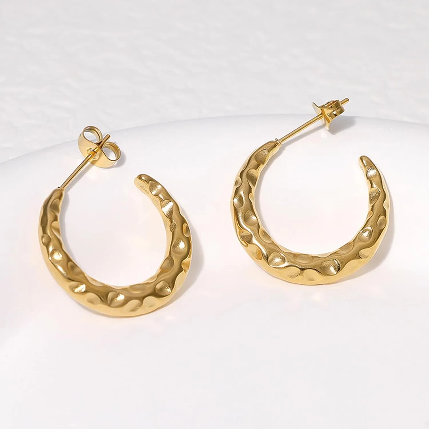 18k Gold Silver Plated Hoop Earrings Thick Statement Half Hoop Earrings Chunky Heart Earrings Rectangle Hoop Earrings Hammered Hoop Earrings For Women Trendy