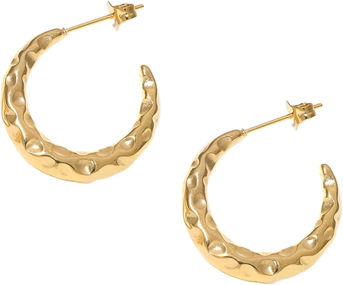 18k Gold Silver Plated Hoop Earrings Thick Statement Half Hoop Earrings Chunky Heart Earrings Rectangle Hoop Earrings Hammered Hoop Earrings For Women Trendy