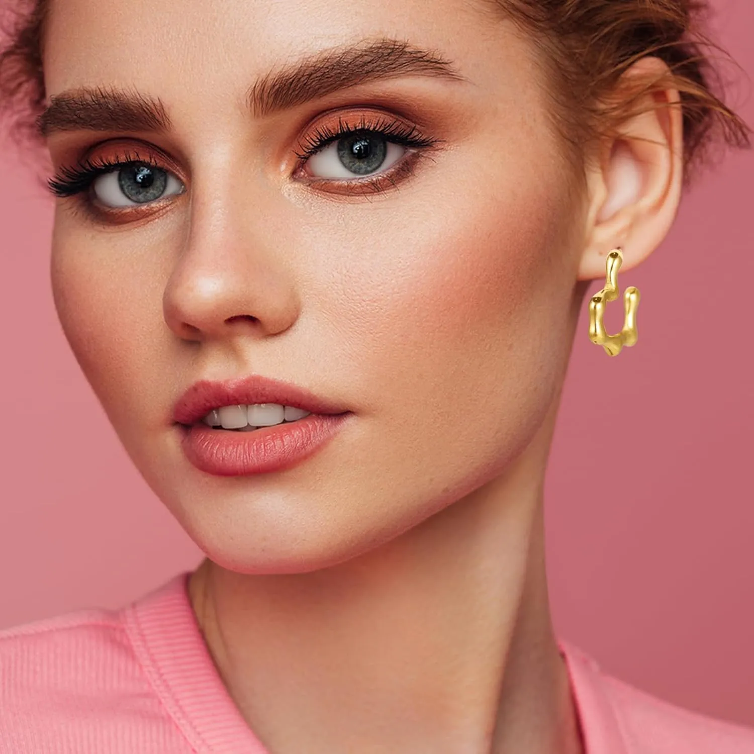 18k Gold Silver Plated Hoop Earrings Thick Statement Half Hoop Earrings Chunky Heart Earrings Rectangle Hoop Earrings Hammered Hoop Earrings For Women Trendy
