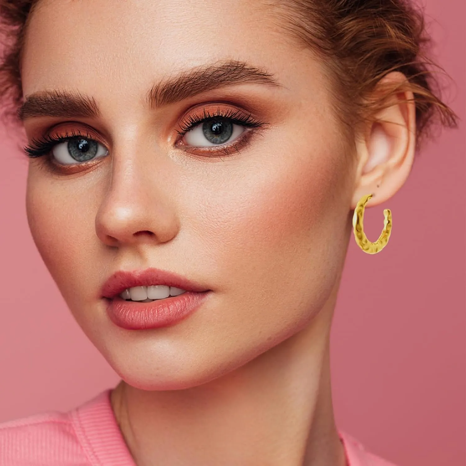 18k Gold Silver Plated Hoop Earrings Thick Statement Half Hoop Earrings Chunky Heart Earrings Rectangle Hoop Earrings Hammered Hoop Earrings For Women Trendy