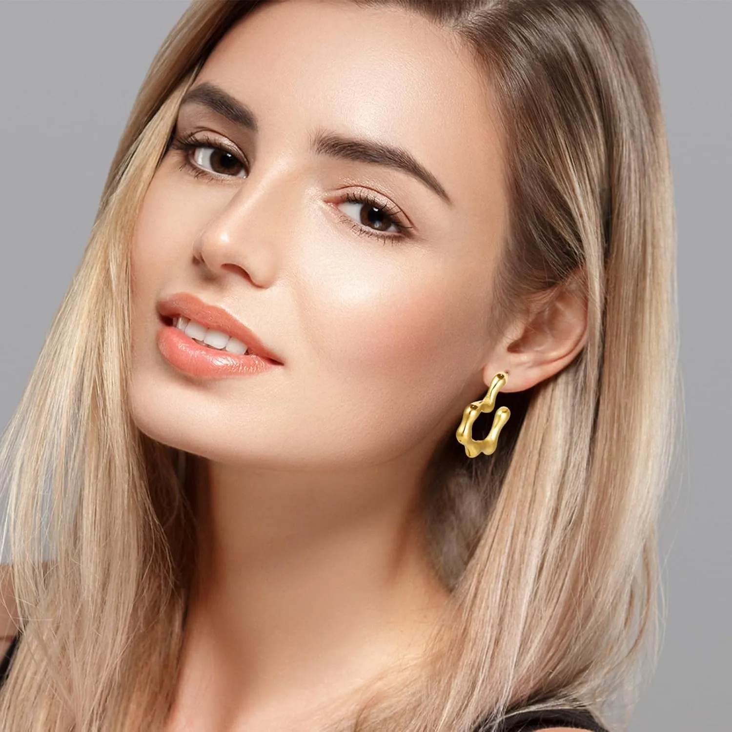 18k Gold Silver Plated Hoop Earrings Thick Statement Half Hoop Earrings Chunky Heart Earrings Rectangle Hoop Earrings Hammered Hoop Earrings For Women Trendy