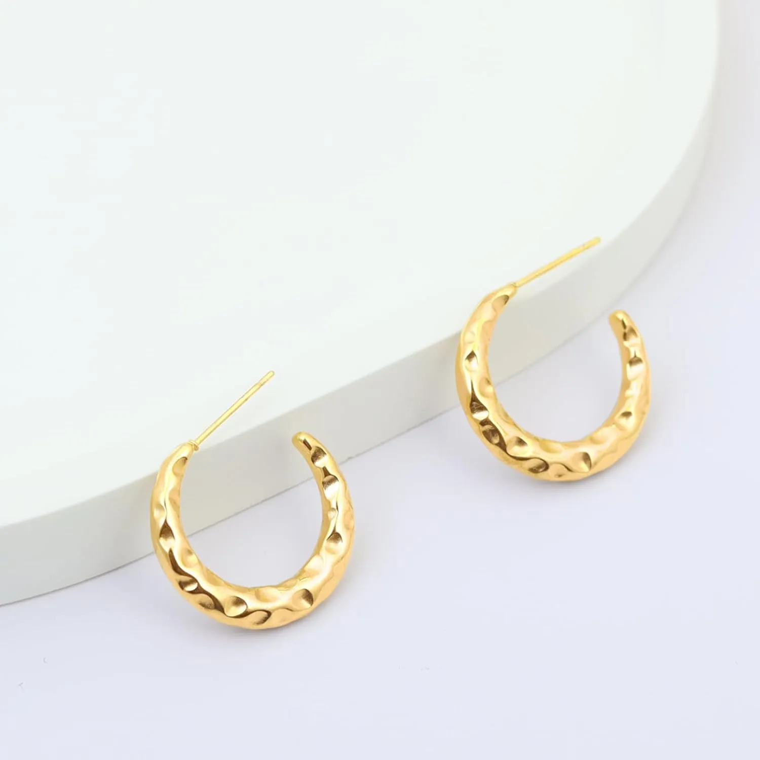 18k Gold Silver Plated Hoop Earrings Thick Statement Half Hoop Earrings Chunky Heart Earrings Rectangle Hoop Earrings Hammered Hoop Earrings For Women Trendy