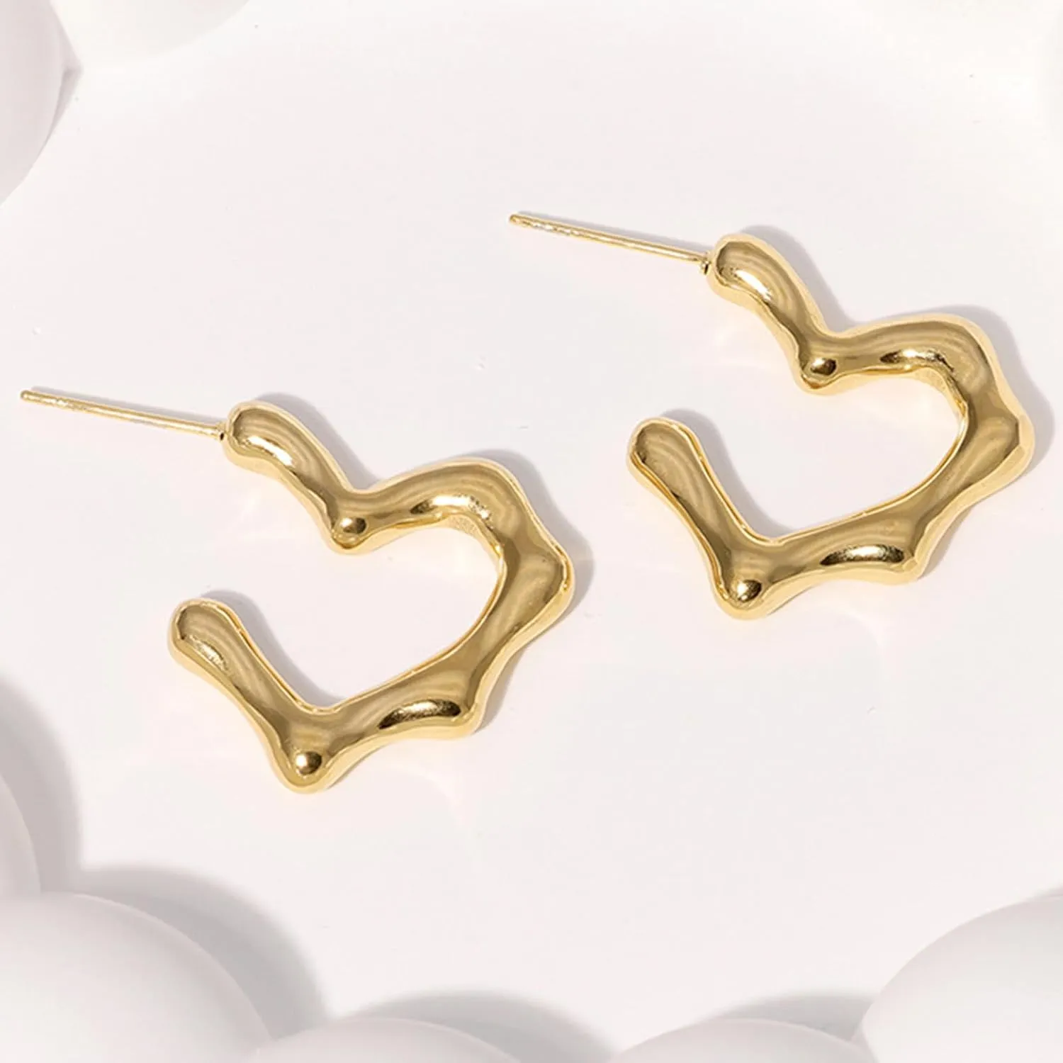 18k Gold Silver Plated Hoop Earrings Thick Statement Half Hoop Earrings Chunky Heart Earrings Rectangle Hoop Earrings Hammered Hoop Earrings For Women Trendy