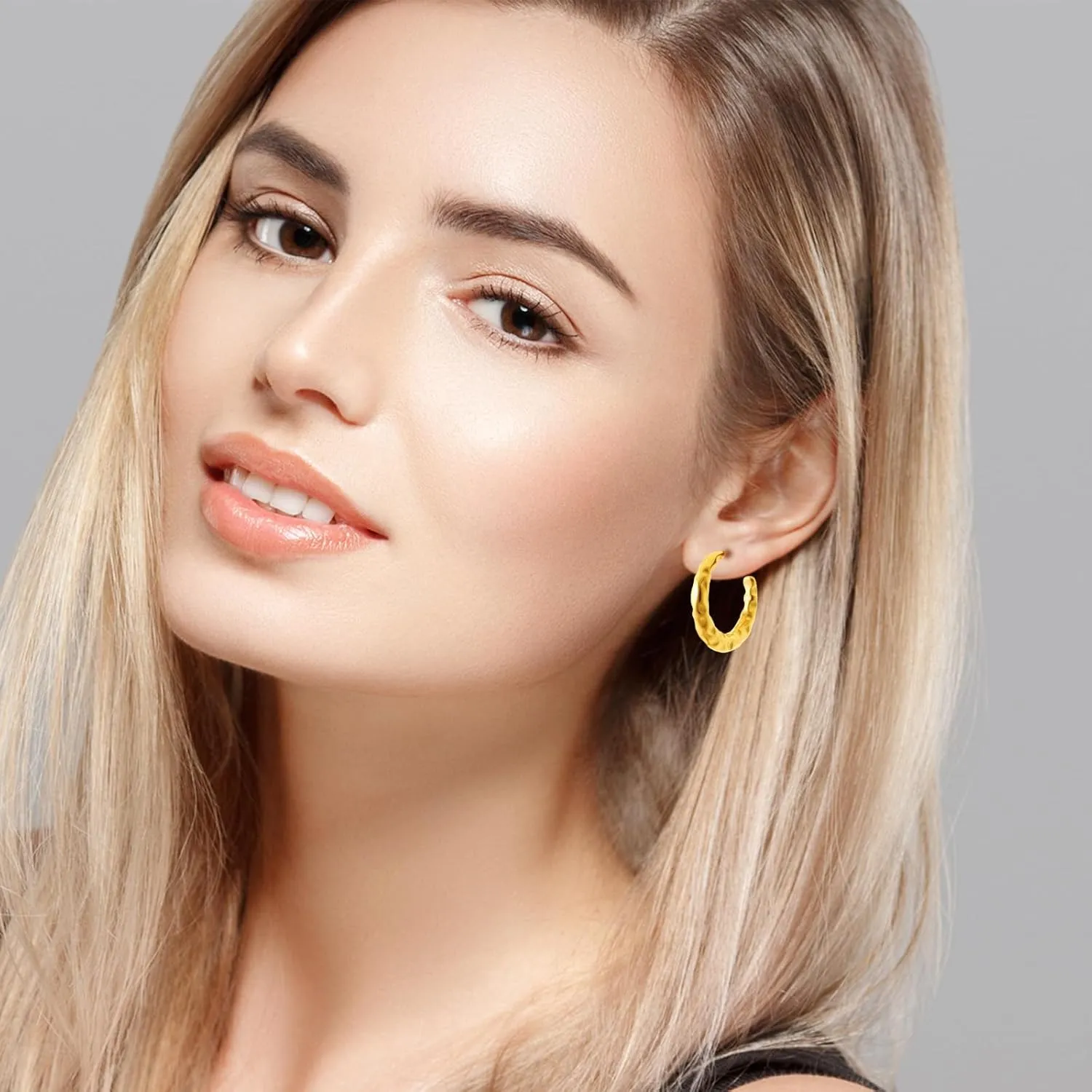 18k Gold Silver Plated Hoop Earrings Thick Statement Half Hoop Earrings Chunky Heart Earrings Rectangle Hoop Earrings Hammered Hoop Earrings For Women Trendy