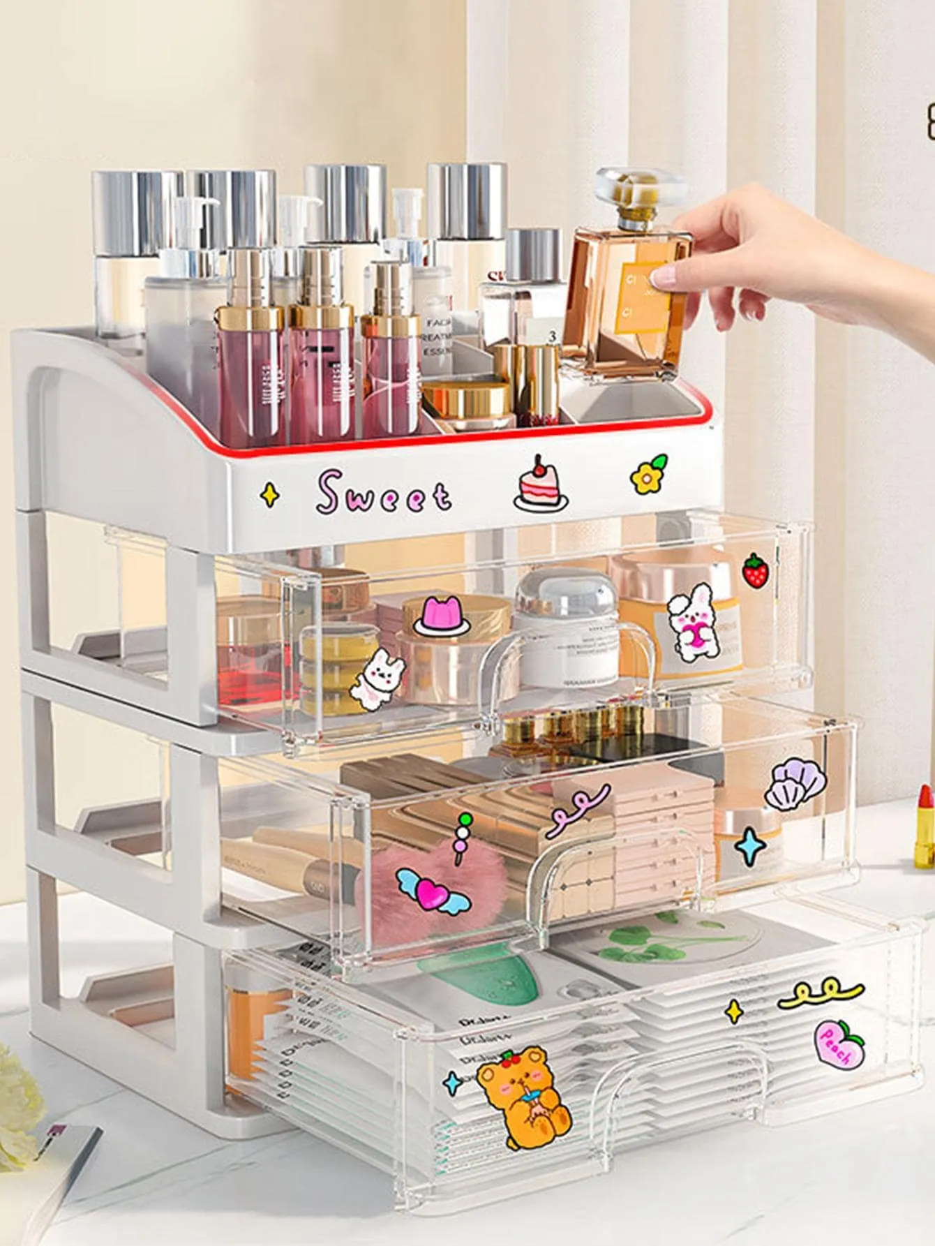 1pc Multi-layer Makeup Storage Box, Modern Multi-layer Desktop Makeup Storage Box For Home