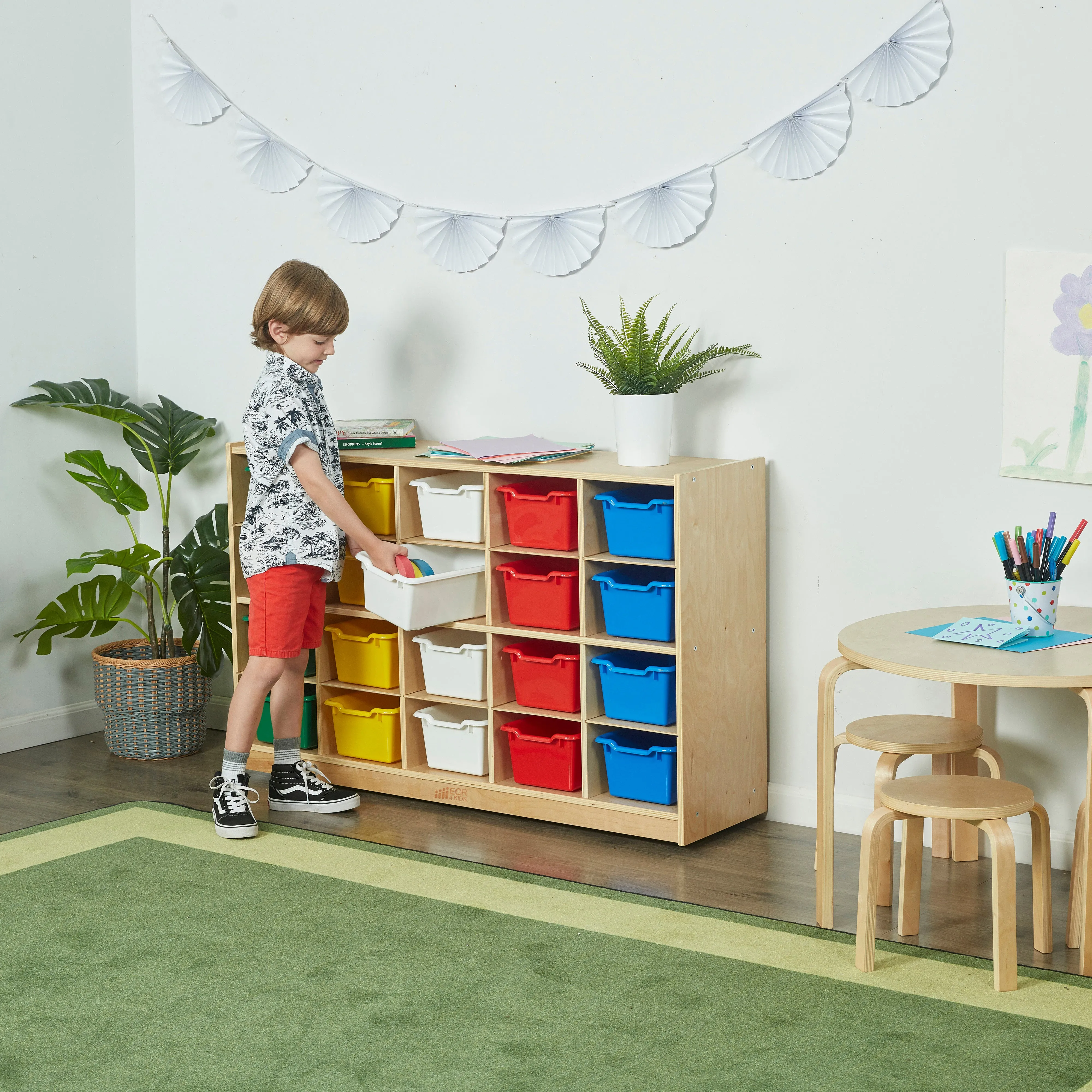 20 Cubby Mobile Tray Cabinet with 20 Scoop Front Storage Bins