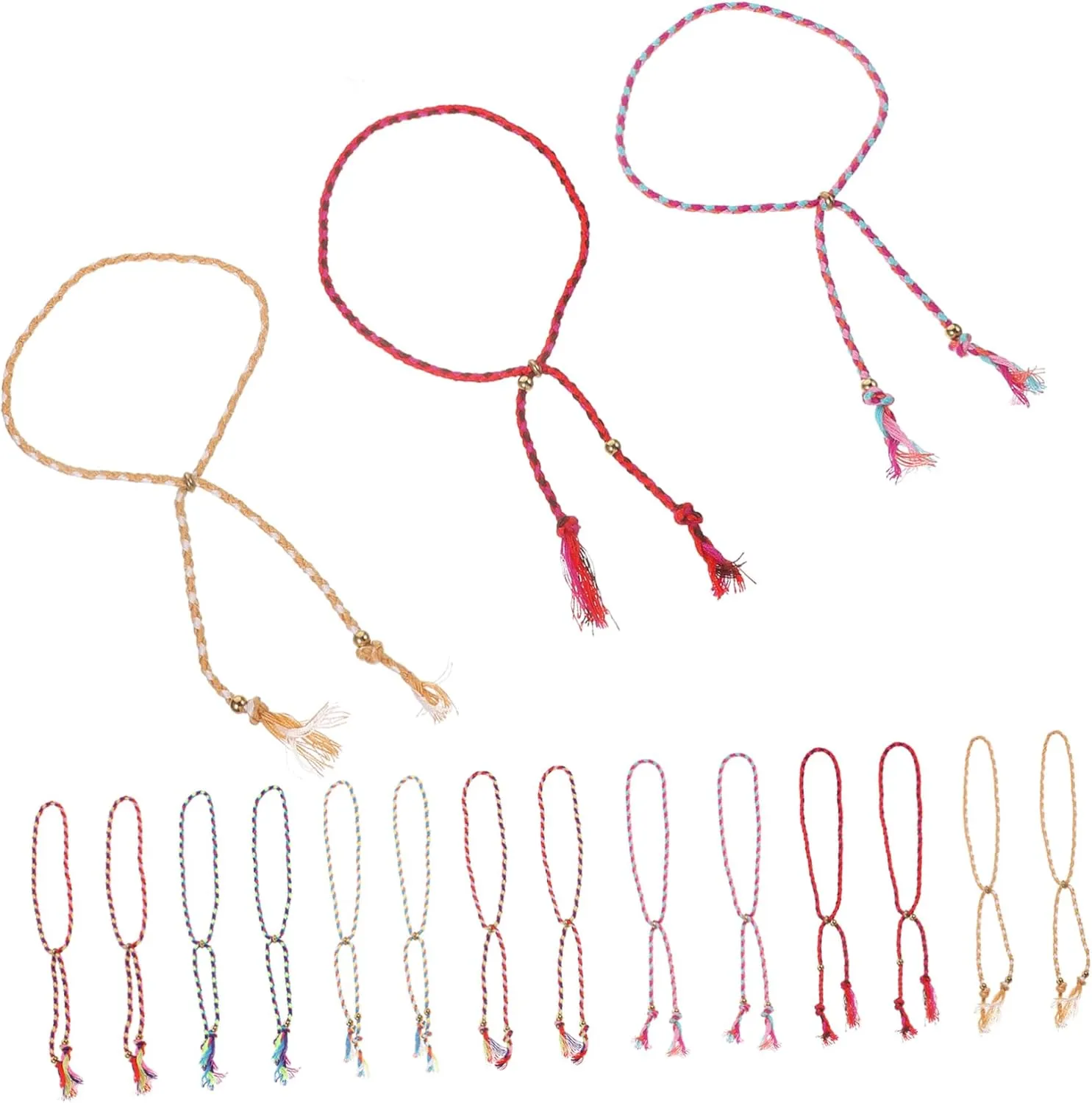 28pcs Men Women Unisex Friendship Bracelets Copper Bead Tassel String Braided Bracelets for Christmas