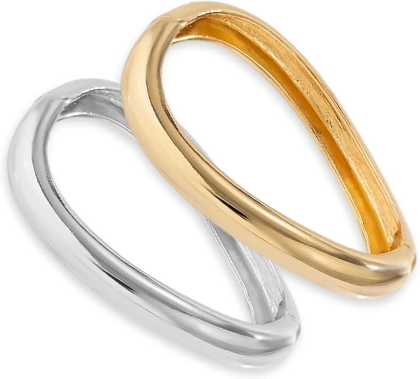 2Pcs Chunky Bangles for Women Gold and Silver Irregular Shaped Bracelets Mixed Metal Jewelry Large Stackable Cuff Bangle Bracelets Trendy Wide Metals