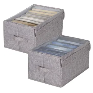 2Pcs Fabric Closet Organizers and Storage Bins with Clear Lid - Wardrobe Clothes Closet Organizer,drawer organizers for clothing,Jeans Pants Sweater Underwear Organizers for Closet(5 8Grids)
