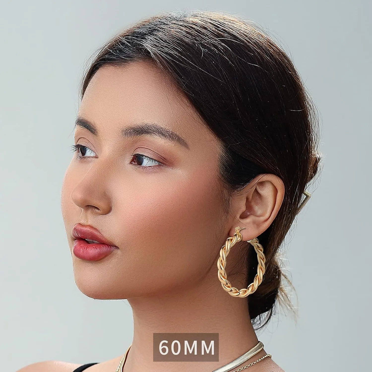 3 Pairs Big Chunky Gold Hoop Earrings Set for Women, Hypoallergenic 14K Gold Plated Thick Open Twisted Hoops Jewelry for Christmas Gifts
