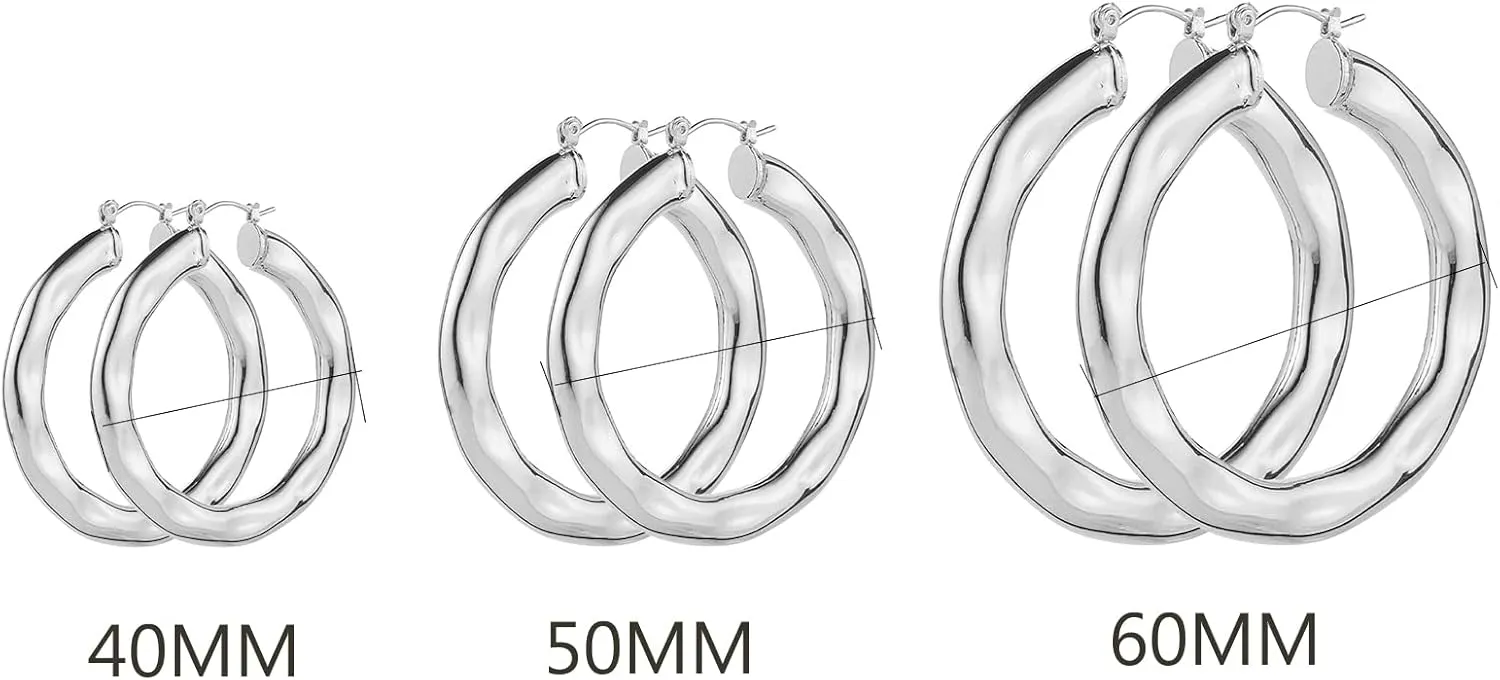 3 Pairs Big Chunky Gold Hoop Earrings Set for Women, Hypoallergenic 14K Gold Plated Thick Open Twisted Hoops Jewelry for Christmas Gifts