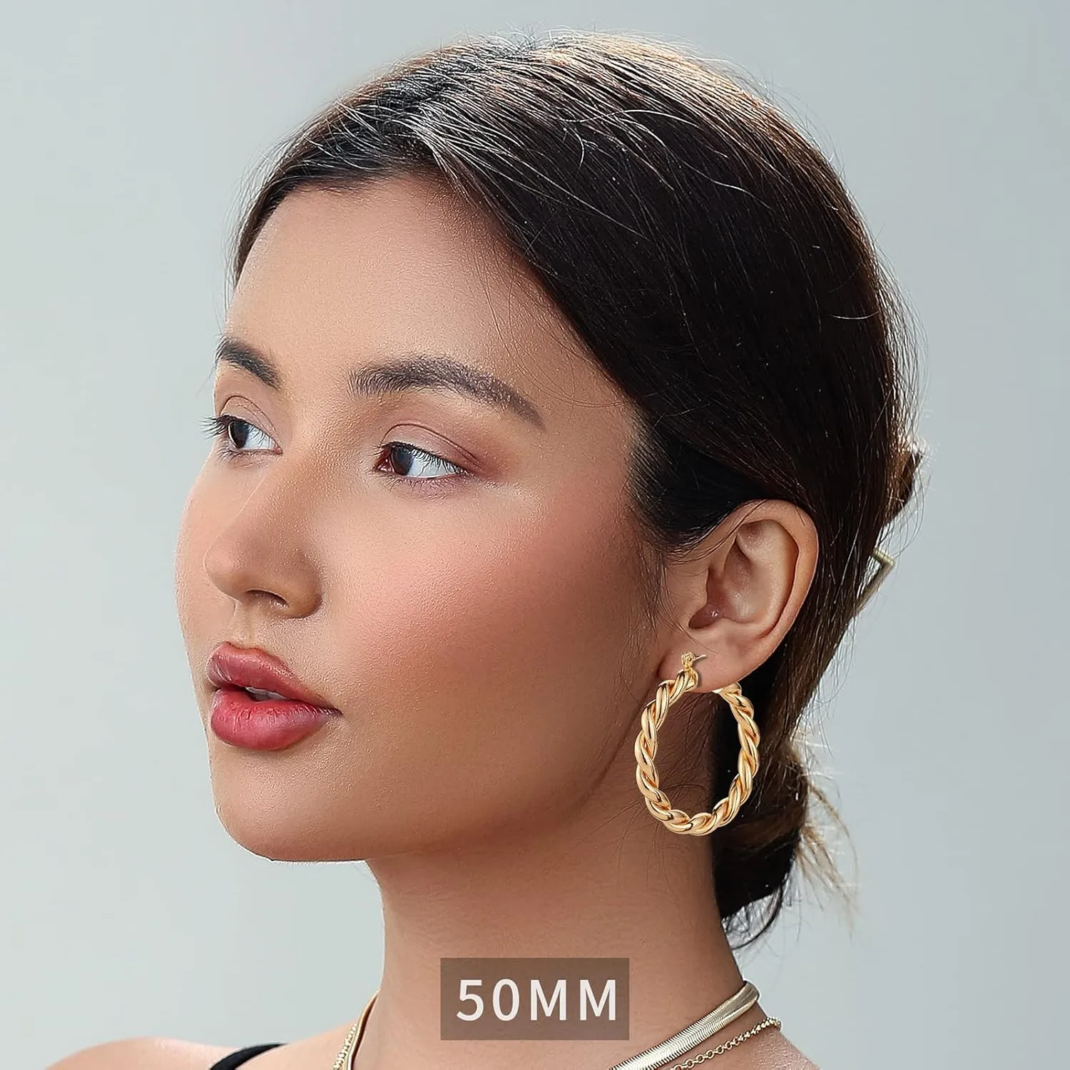 3 Pairs Big Chunky Gold Hoop Earrings Set for Women, Hypoallergenic 14K Gold Plated Thick Open Twisted Hoops Jewelry for Christmas Gifts
