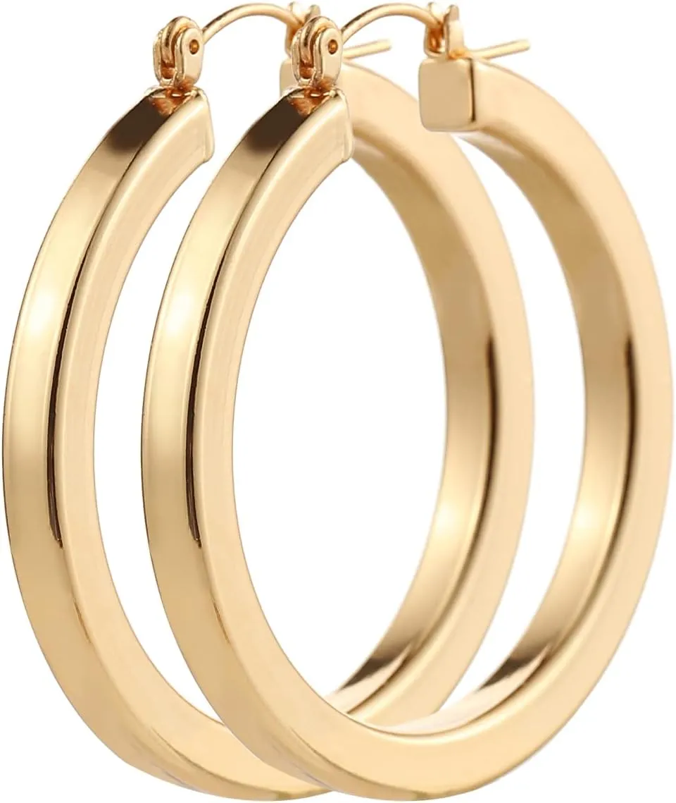3 Pairs Big Chunky Gold Hoop Earrings Set for Women, Hypoallergenic 14K Gold Plated Thick Open Twisted Hoops Jewelry for Christmas Gifts