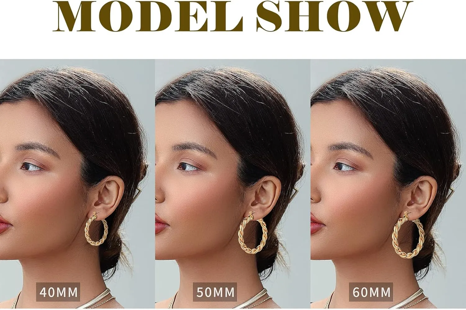 3 Pairs Big Chunky Gold Hoop Earrings Set for Women, Hypoallergenic 14K Gold Plated Thick Open Twisted Hoops Jewelry for Christmas Gifts