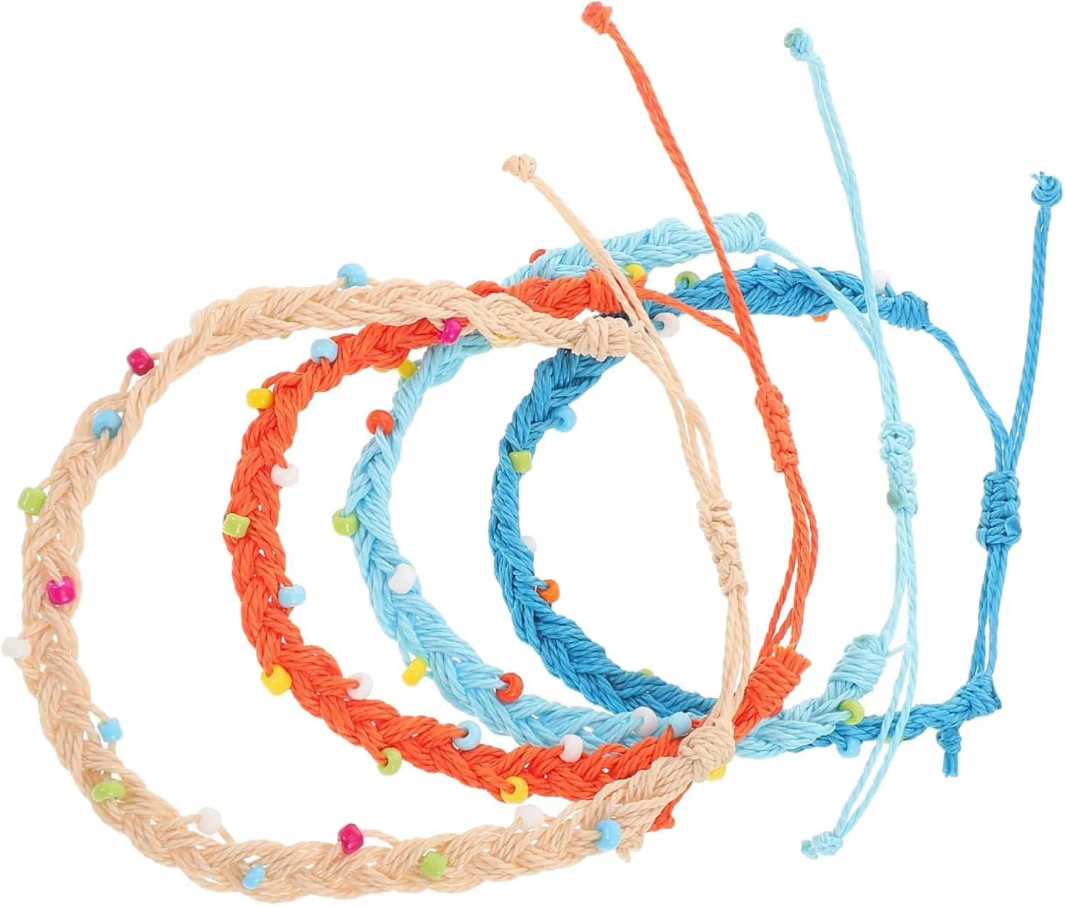 4Pcs Adjustable Handmade Wax Cord Bracelets with Beads Boho Jewelry for Men and Women for Surfing Yoga and Everyday Style