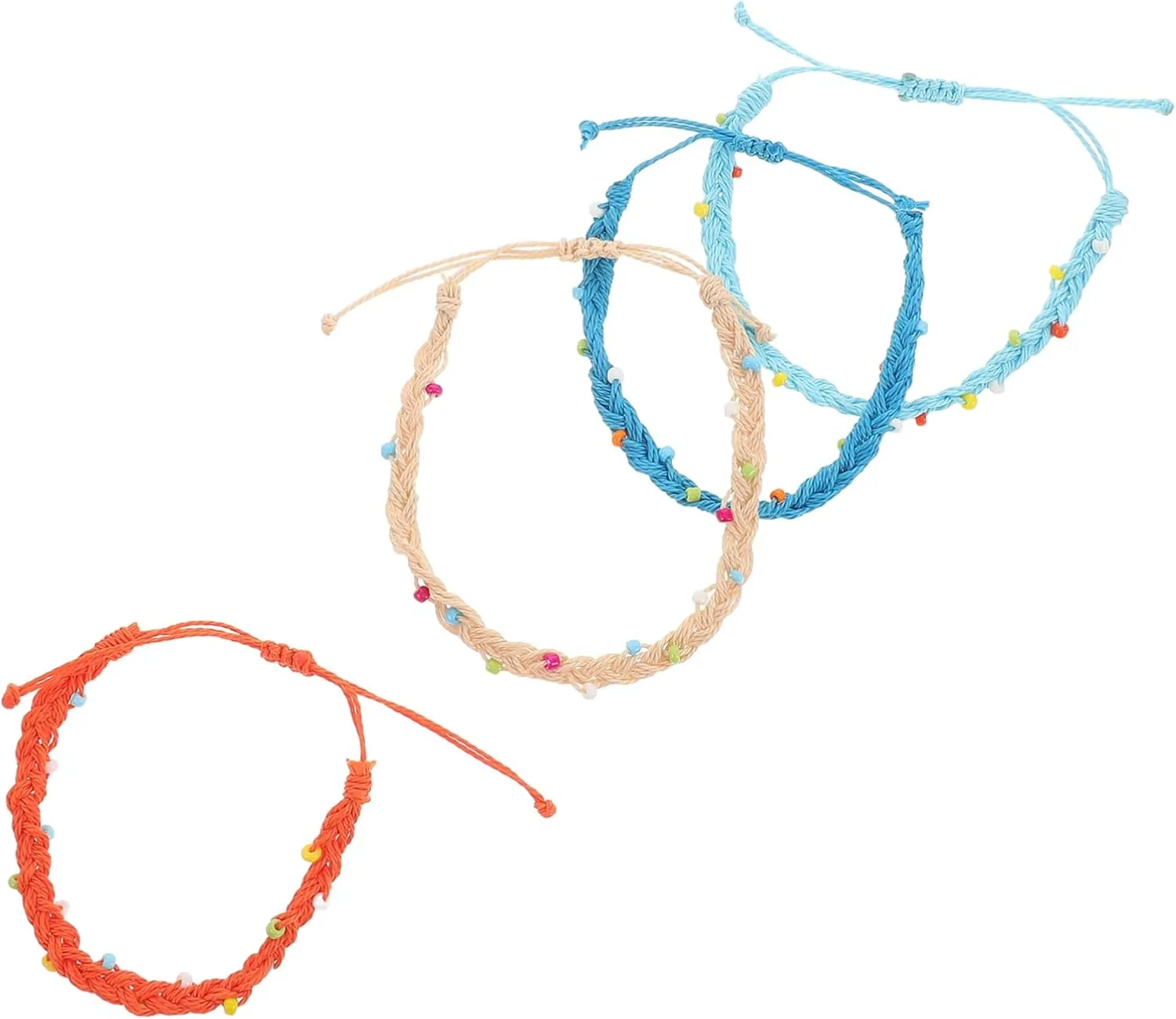 4Pcs Adjustable Handwoven Wax Rope Bracelets with Beads Durable Jewelry for Men Women for Summer Outdoor Activities and Stylish Fashion Accessories