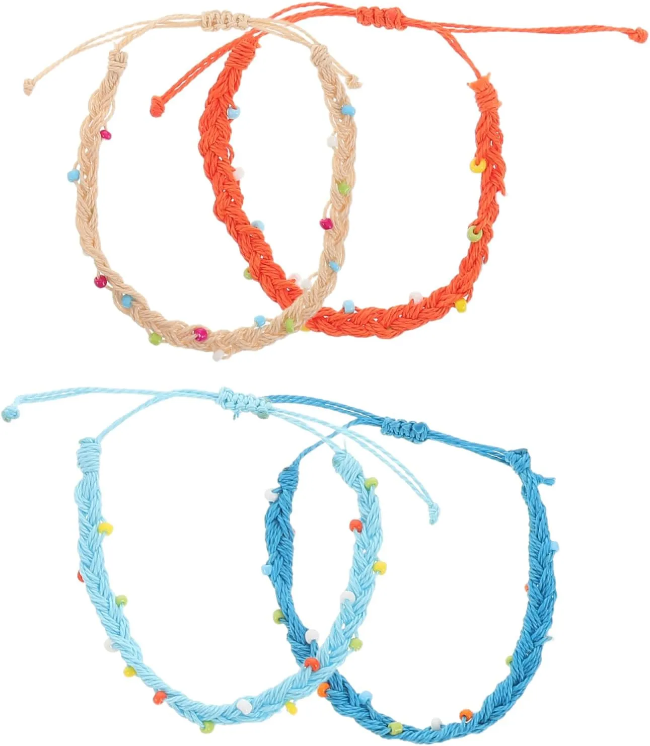 4Pcs Adjustable Wax Cord Bracelets Handmade Beaded Woven Jewelry for Women Men for Summer Outdoor Activities Versatile Anklets for Fashionable Styling