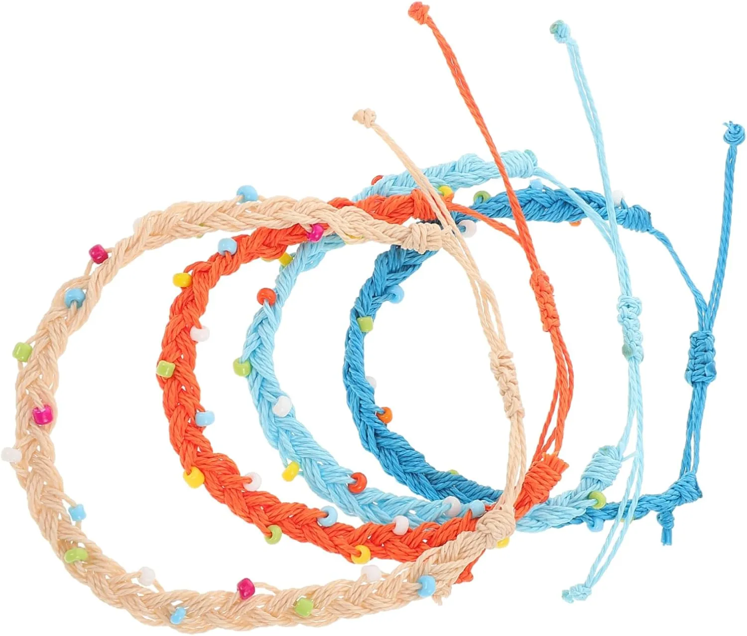 4Pcs Adjustable Waxed Cord Bracelets with Vibrant Beads Handmade Fashion Jewelry for Men and Women for Surfing Yoga and Everyday Wear