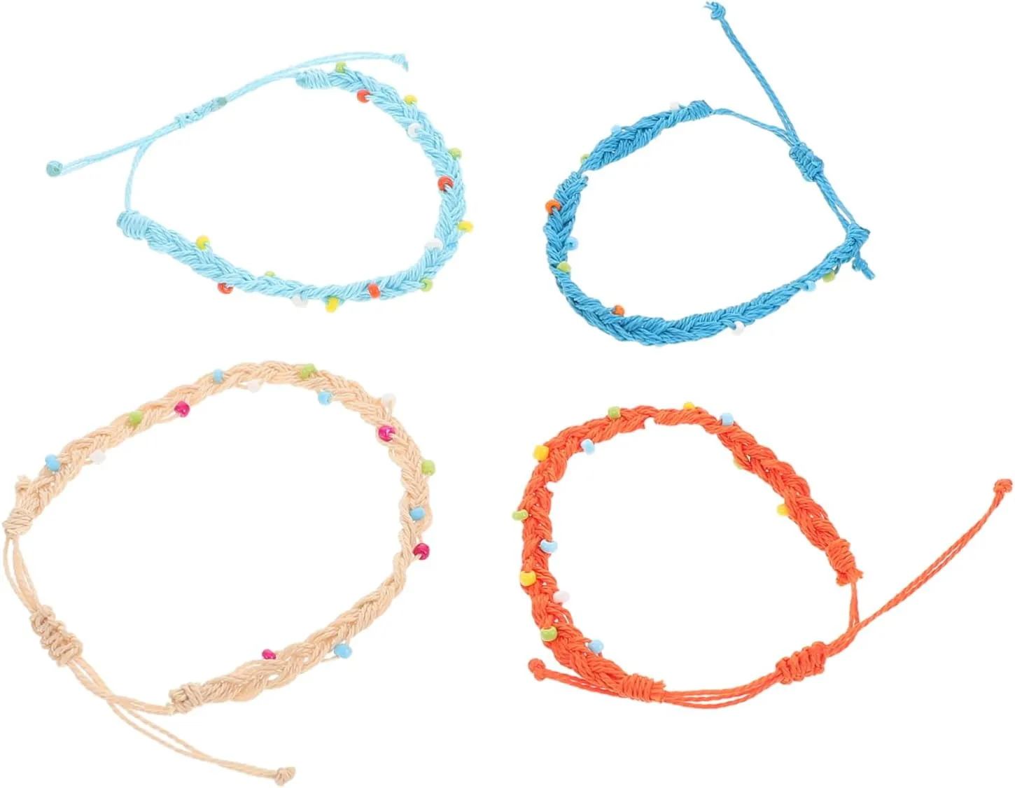 4Pcs Adjustable Waxed Cord Thread Bracelets with Beads Handmade Durable Woven Jewelry for Men and Women for Summer and Outdoor Activities
