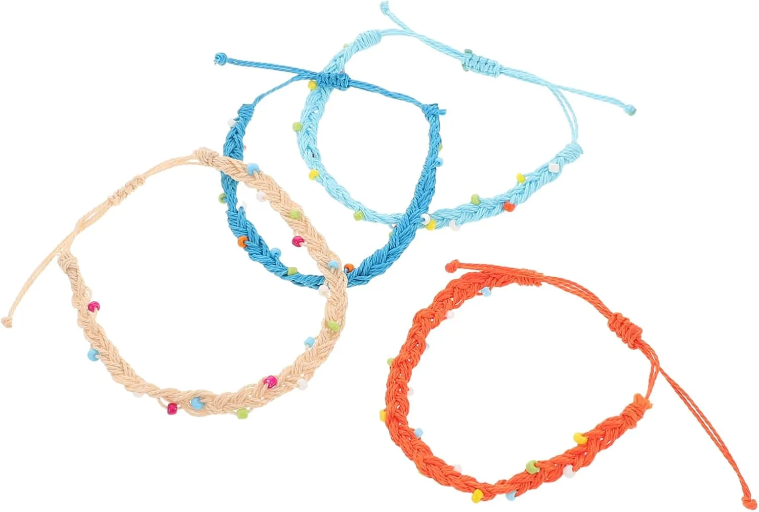 4Pcs Handmade Adjustable Wax Cord Bracelets Woven Jewelry for Men Women Thread Bracelets for Summer Outdoor Activities
