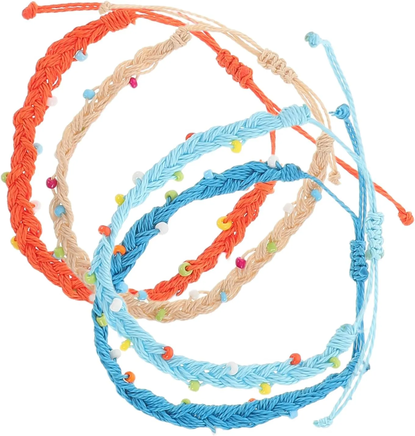 4Pcs Waxed Thread Bracelets Handmade Beaded Rope Jewelry for Couples Friends Durable Stylish Accessories