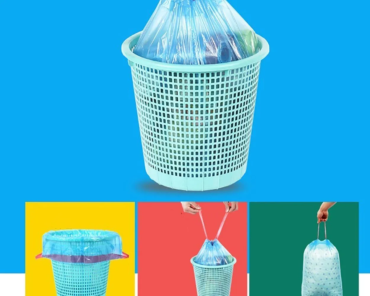 6 Pieces 30L Drawstring Trash Bags Garbage Bags - Blue and Black