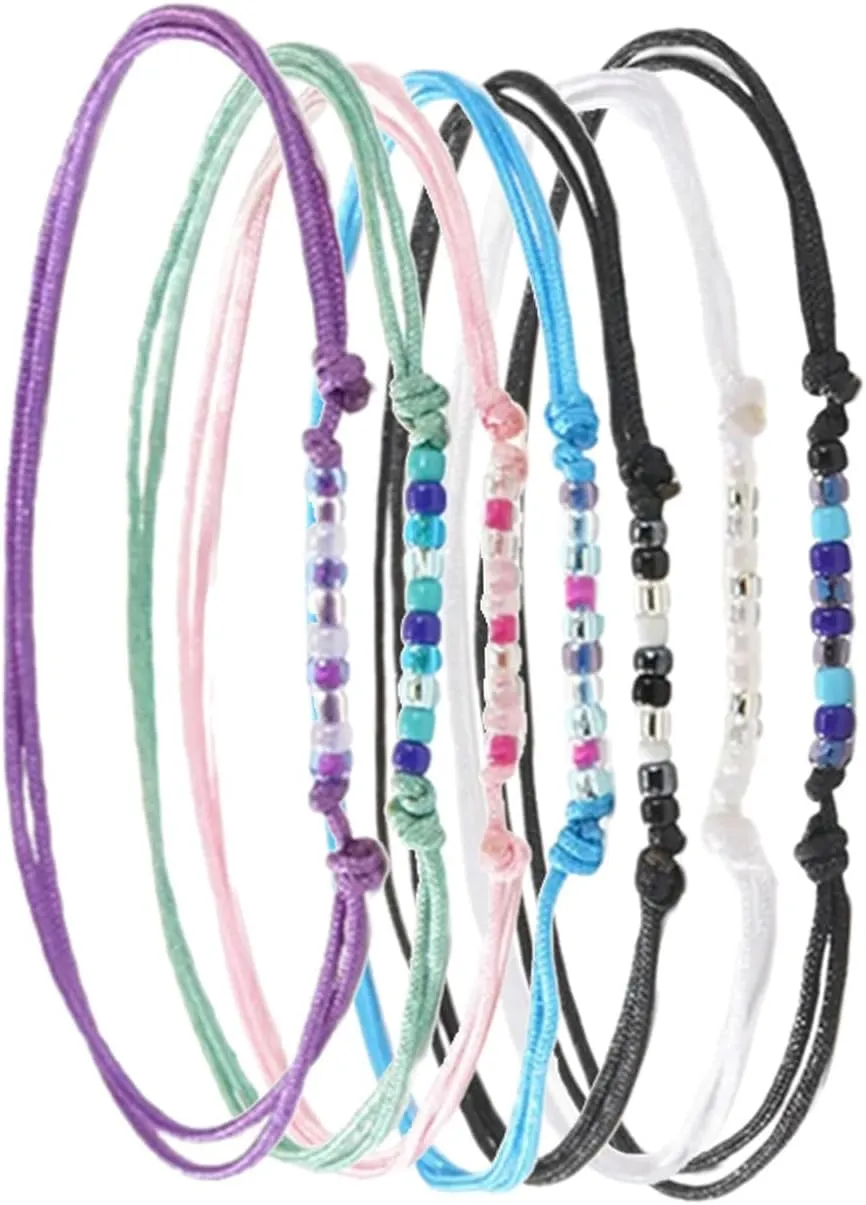 7Pieces Handmade Colorful Woven Bracelets Adjustable Size Wristband for Fashion Enthusiasts and Unique Styles Lovers