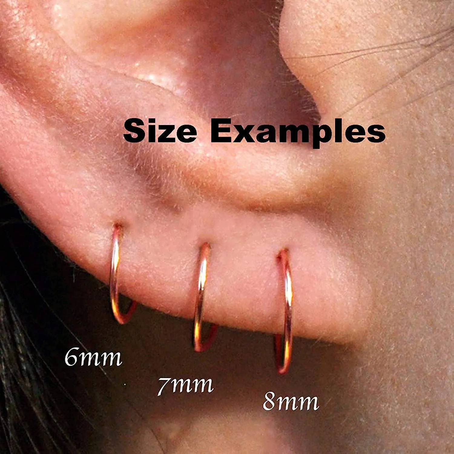 8mm 24 GA Rose Gold Filled Hoop Earrings Cartilage Nose Septum Ear Helix Tragus Piercing (8mm | 24 GA | Rose Gold Filled | Delicate Hammered)