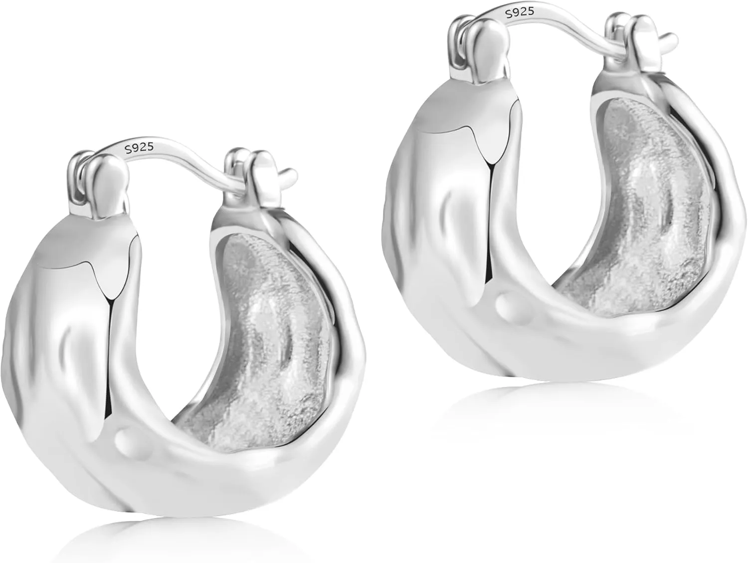 925 Sterling Silver Earrings Hammered Small Chunky Hoop Earrings for Women Hypoallergenic Texture Thick Hoop Earrings Wide Hoop Earrings