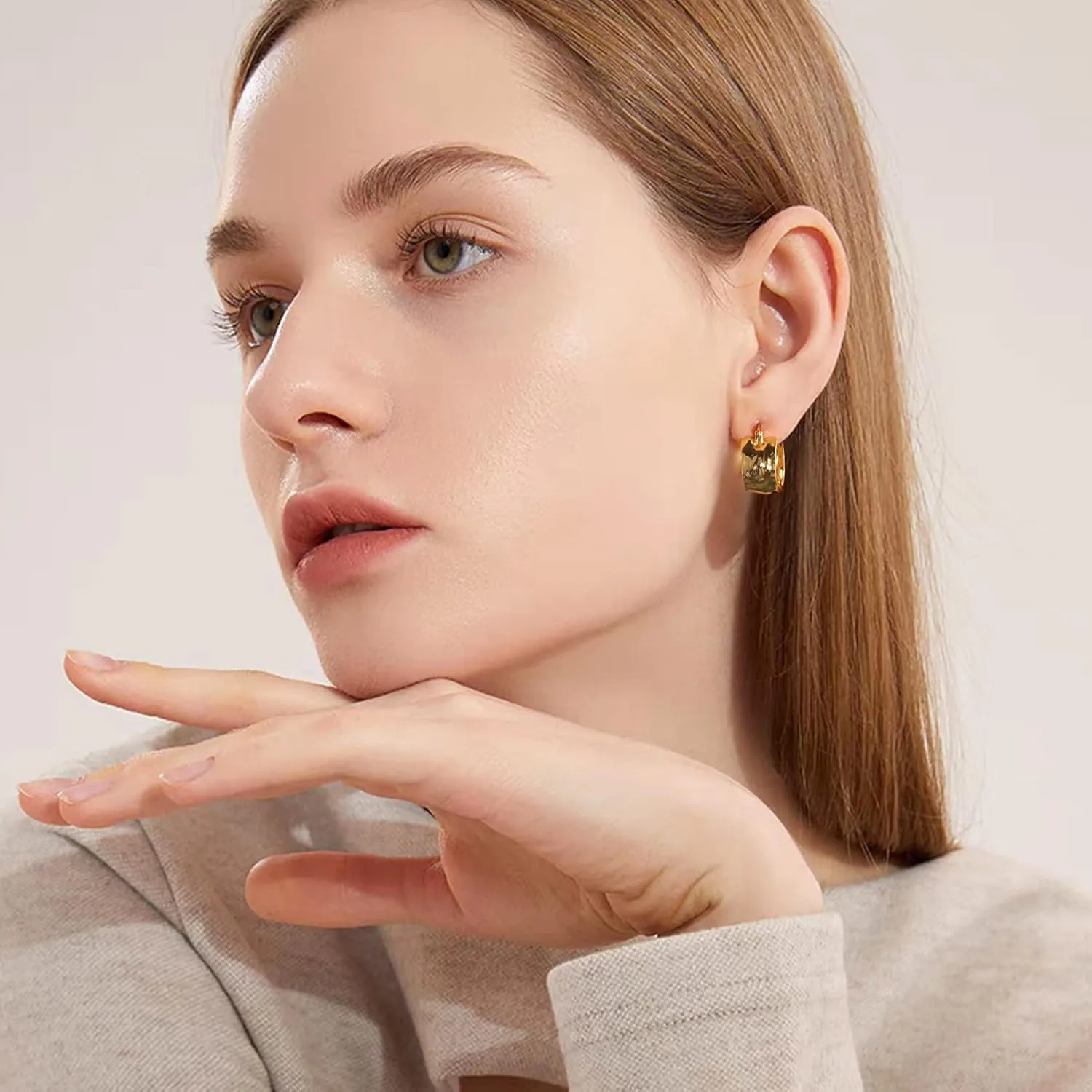 925 Sterling Silver Earrings Hammered Small Chunky Hoop Earrings for Women Hypoallergenic Texture Thick Hoop Earrings Wide Hoop Earrings