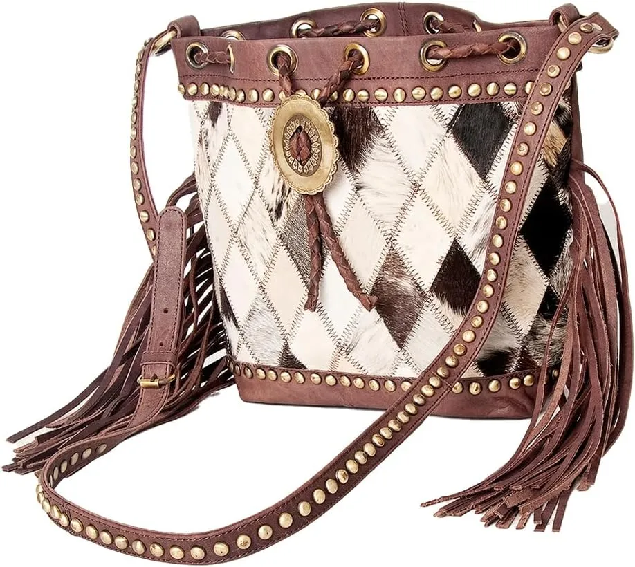 American Darling Bucket Hair on Genuine Leather Western Women Bag Handbag Purse | Western Bucket Bag | Travel Bucket Bags | College Bucket Bag | Casual Bucket Bag