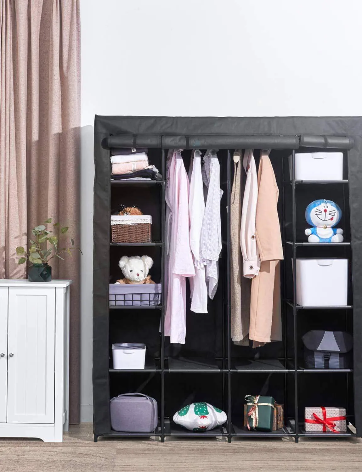 AOOU Closet Organizer Wardrobe Closet Portable Closet, Closet Organizers and Storage with Non-Woven Fabric, Easy to Assemble, 56 x 18.5 x 66 inches, Black