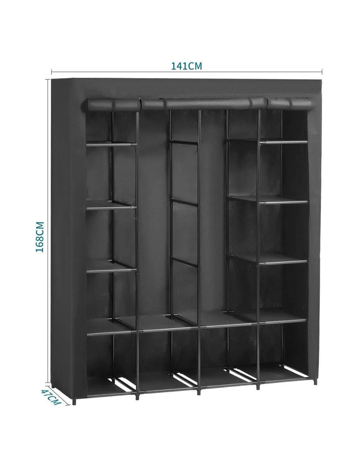 AOOU Closet Organizer Wardrobe Closet Portable Closet, Closet Organizers and Storage with Non-Woven Fabric, Easy to Assemble, 56 x 18.5 x 66 inches, Black