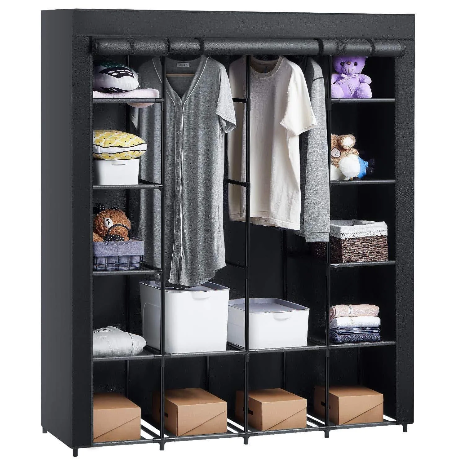 AOOU Closet Organizer Wardrobe Closet Portable Closet, Closet Organizers and Storage with Non-Woven Fabric, Easy to Assemble, 56 x 18.5 x 66 inches, Black