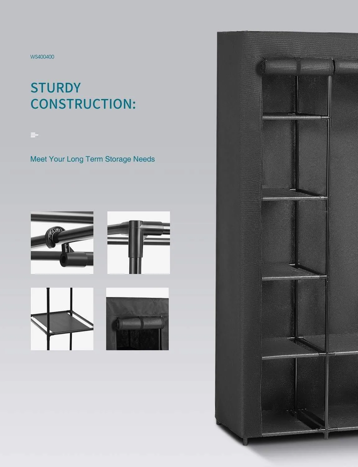 AOOU Closet Organizer Wardrobe Closet Portable Closet, Closet Organizers and Storage with Non-Woven Fabric, Easy to Assemble, 56 x 18.5 x 66 inches, Black
