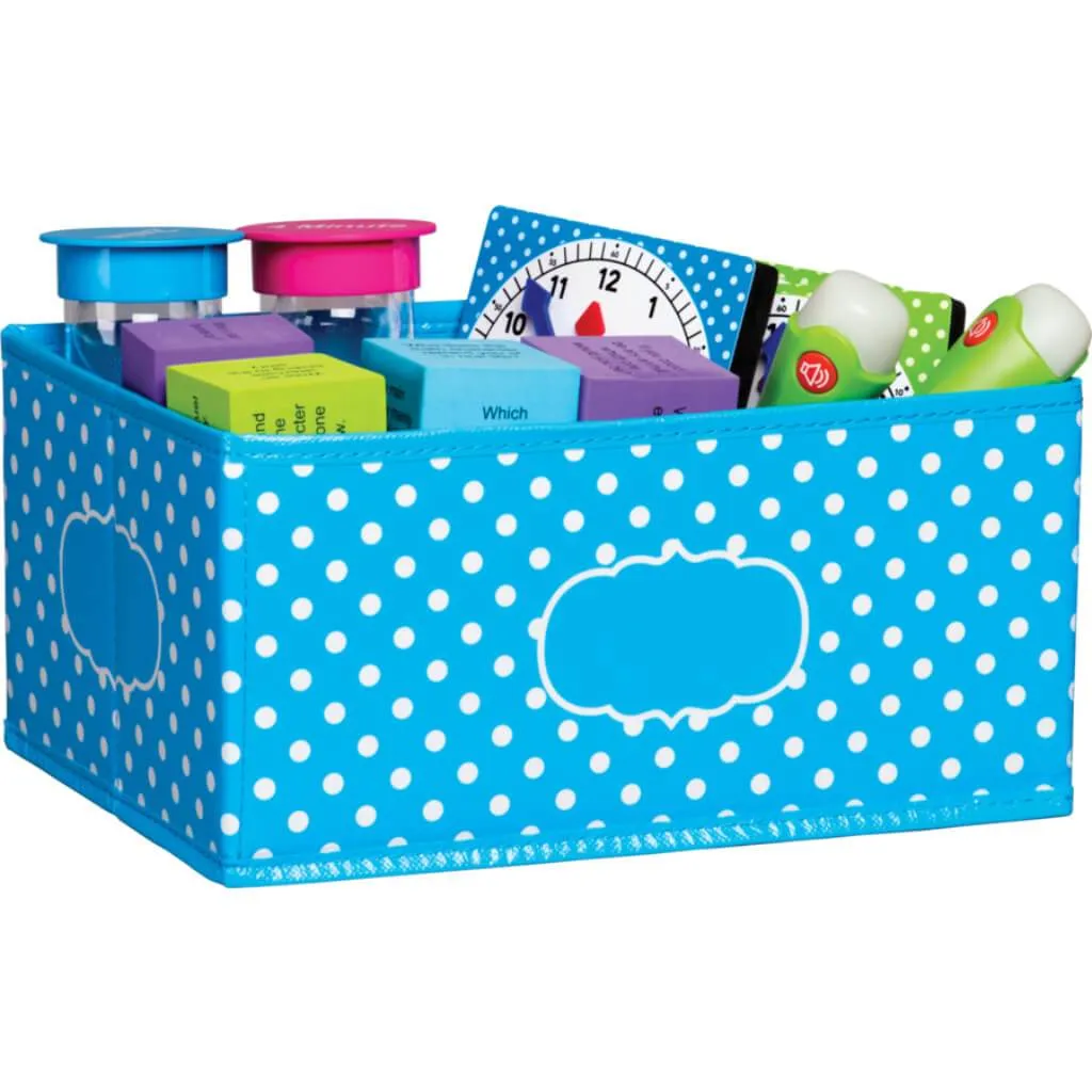Aqua Polka Dots Small Storage Bin