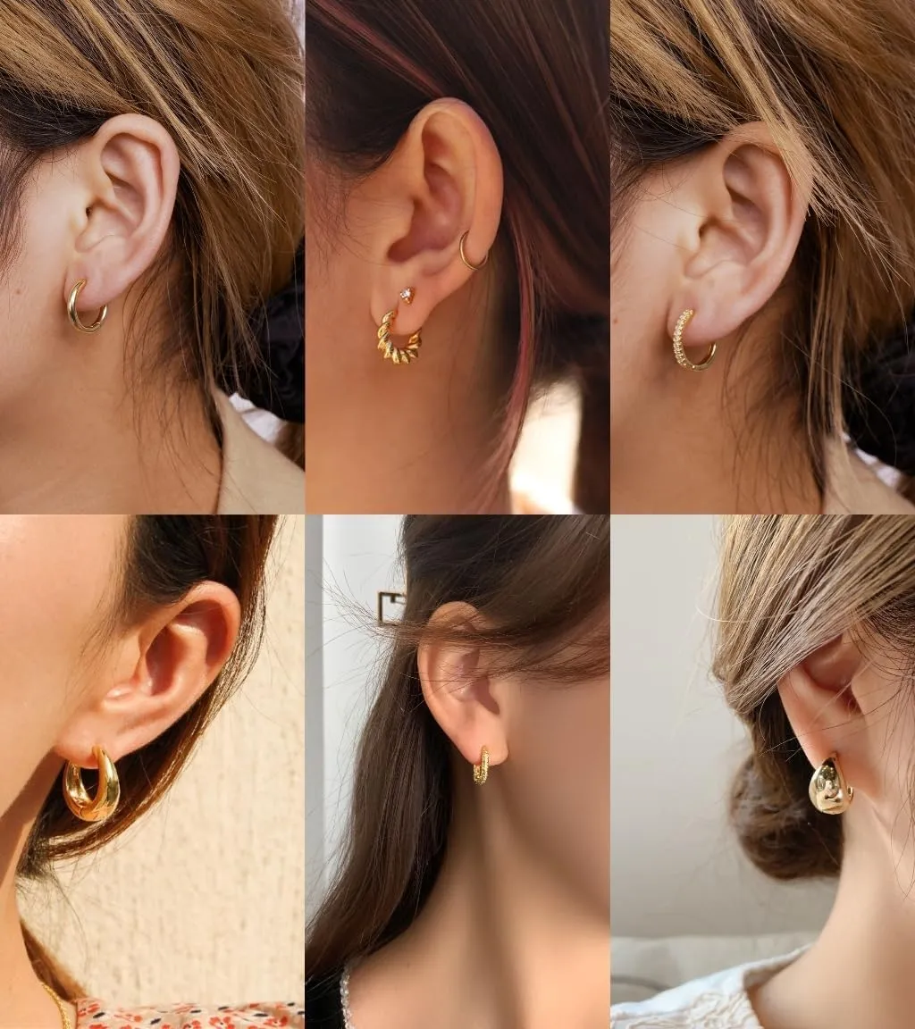 ASCOMY 6 Pairs Gold Hoop Earrings Set - Twisted Huggie Hoops 14K Gold/Silver/White Gold Plated Lightweight Hypoallergenic Chunky Open Hoop Earrings Set Jewelry Gifts for Women