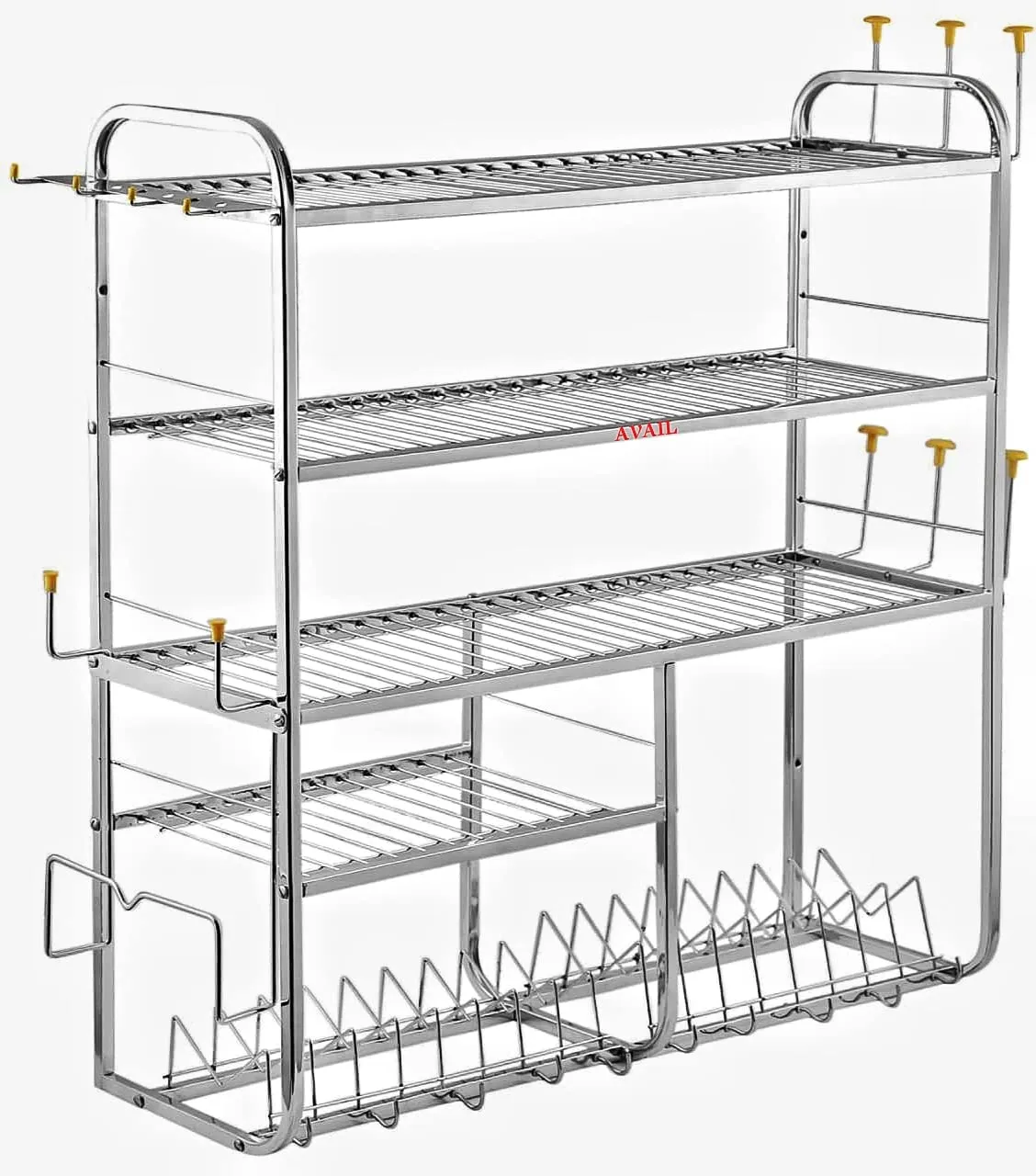 AVAIL Stainless Steel 5 Shelf Wall Mount Kitchen Racks | Dish Rack with Cutlery and Plate Kitchen Stand | Modular Kitchen Stand (31X30 Inches)