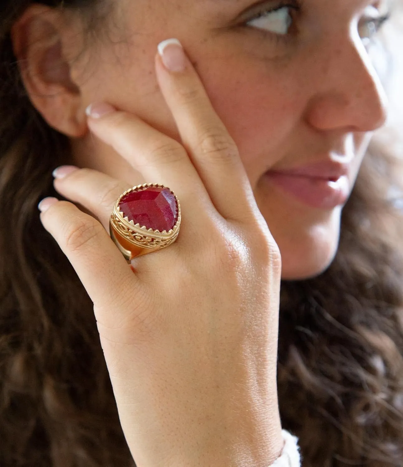 Barse Jewelry Filigreed Merlot Red Quarrtz Golden Statement Ring