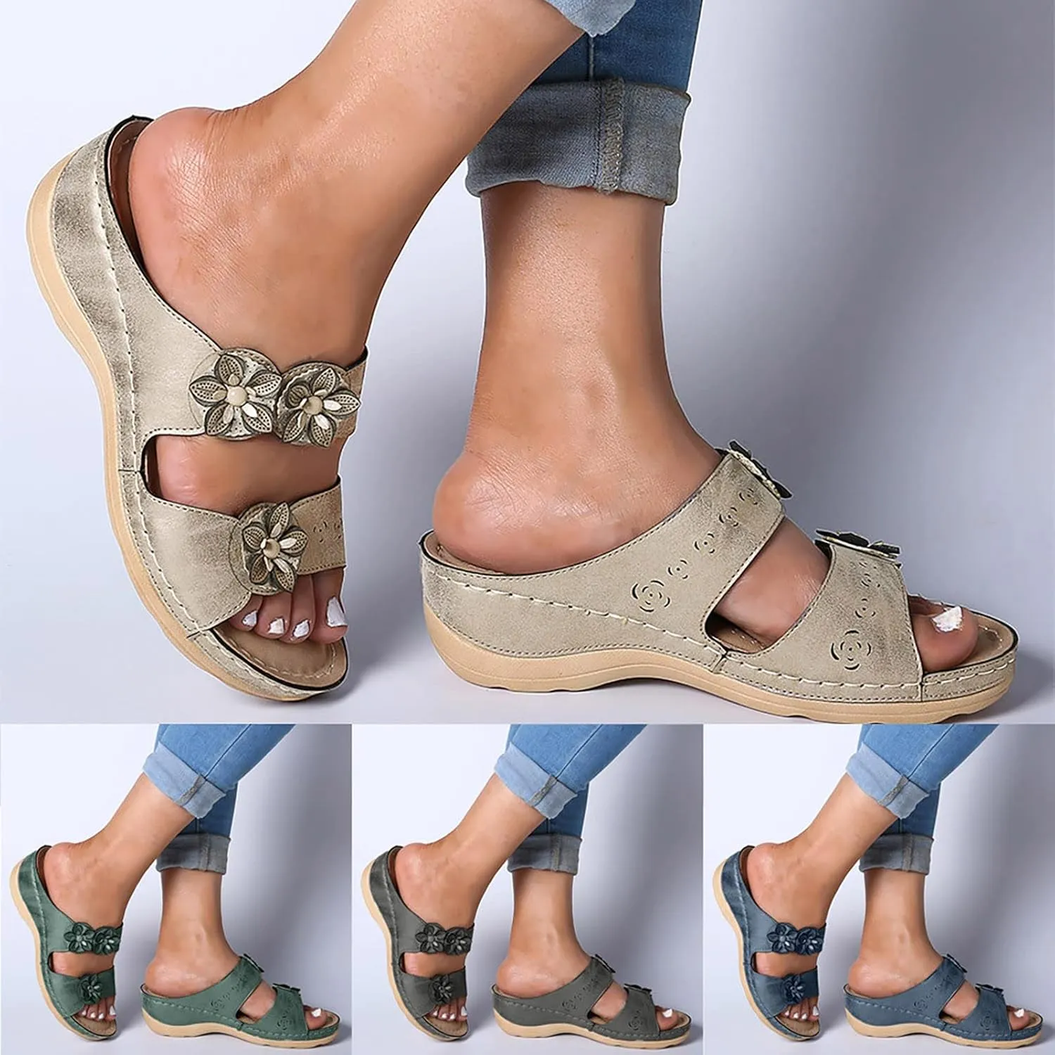 Beach Sandals for Women, Womens Sandals Orthopedic Open Toe Sandals Retro Anti Slip Comfy Breathable Shoes